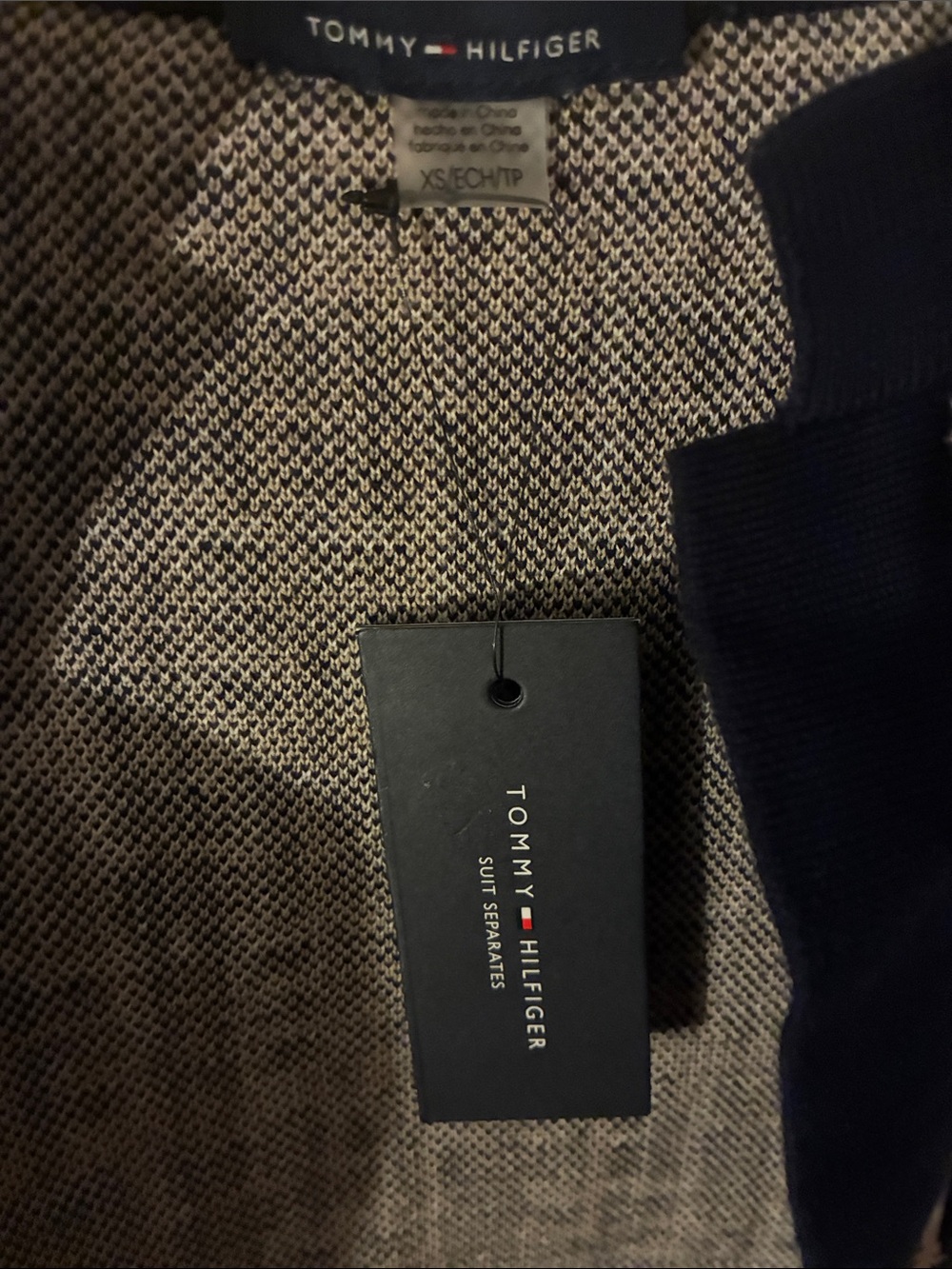 Tommy Hilfiger Navy and Cream Tweed Open-Front Blazer - Picture 3 of 4